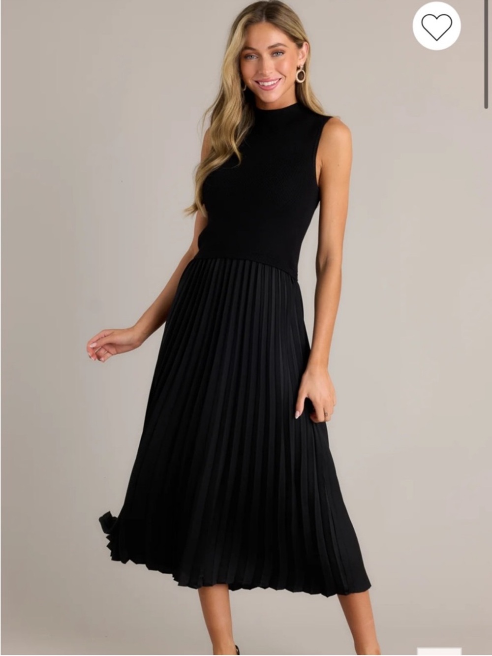 Sleeveless Black Pleated Midi Dress | Size L | NWT